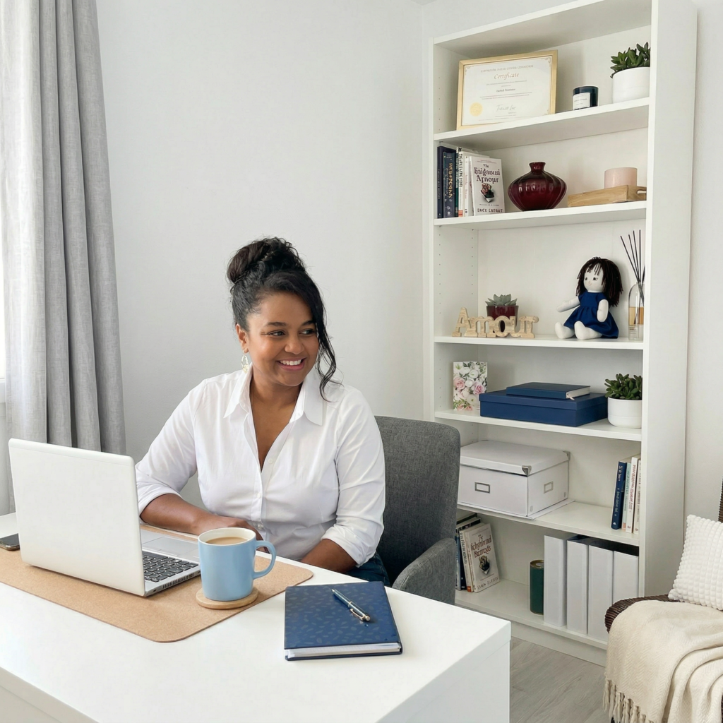 Resika Narain, hypnothérapeute à Belfort, en consultation d'hypnose en ligne depuis son cabinet